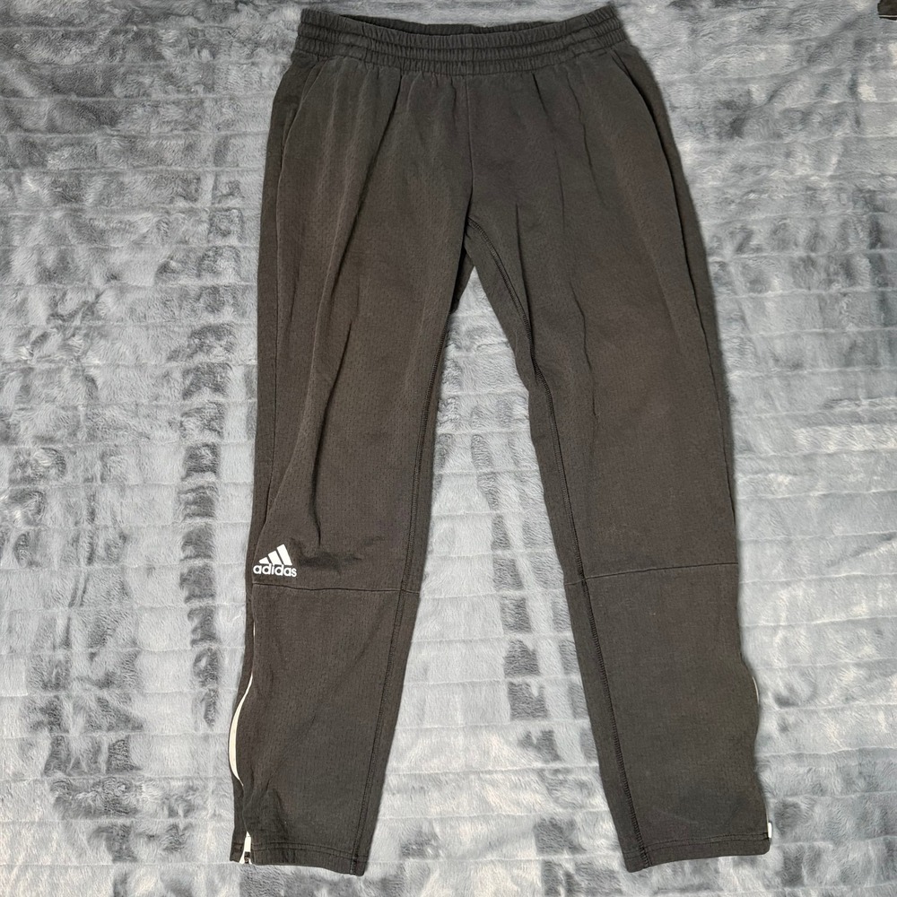 Adidas Climalite Mens Joggers Black Tapered Soccer Training Pants Zipper 31x30
